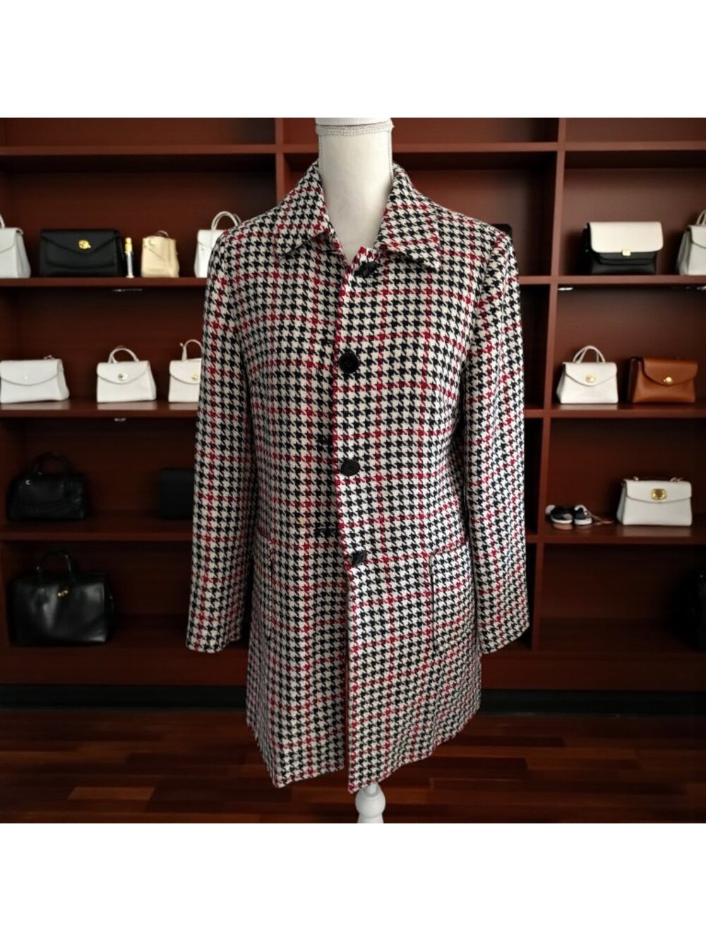 DAVID BROOKS Red Black Houndstooth Coat Jacket Size 6